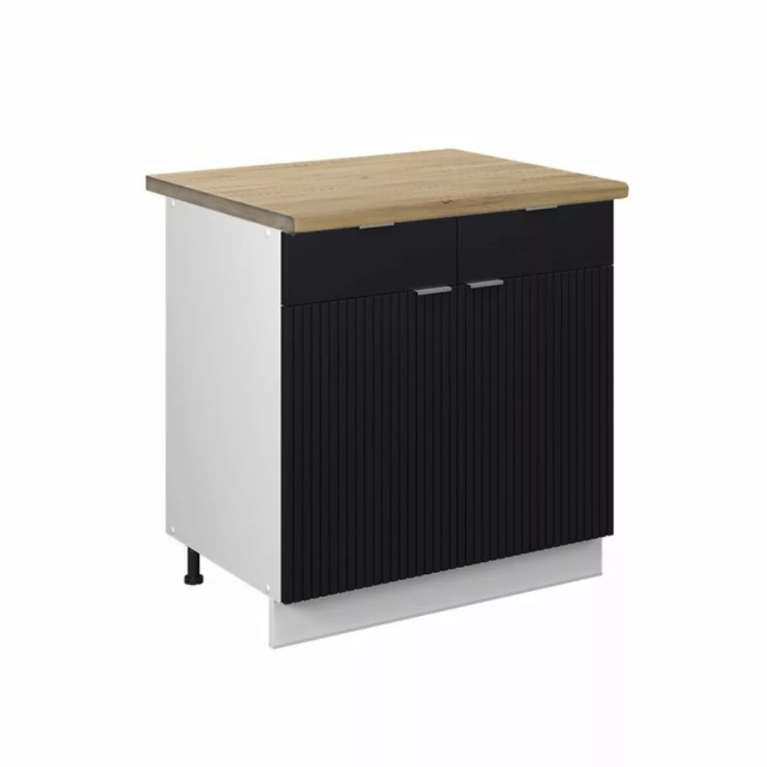 Vicco Unterschrank Fame-Line, Schwarz gestreift/Weiß, 80 cm, AP Eiche günstig online kaufen