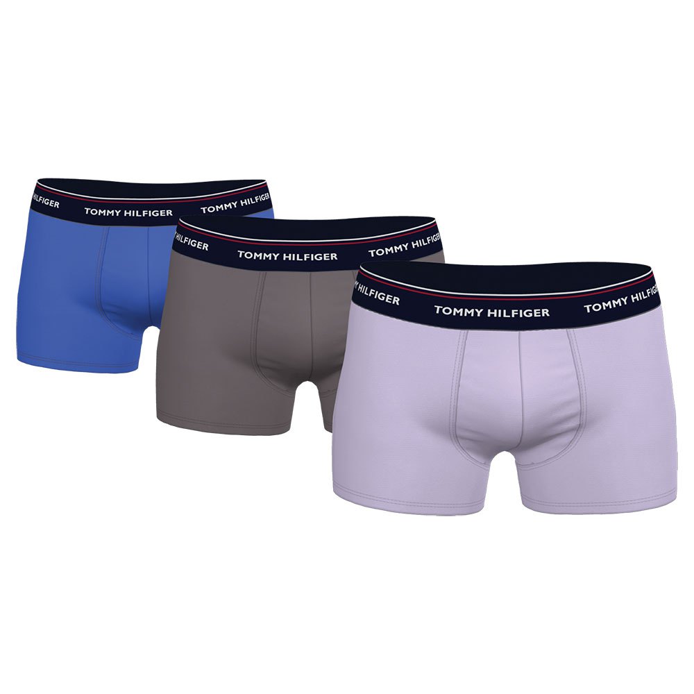 Tommy Hilfiger – 3er-Pack Unterhosen mit Logobund in Blau/Grau/Creme-Mehrfa günstig online kaufen