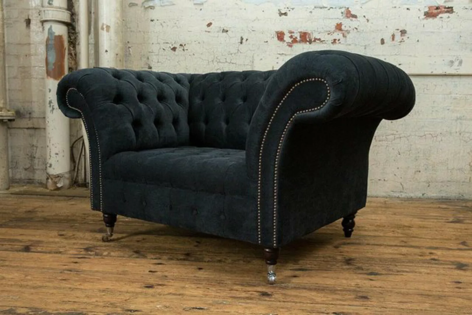 Xlmoebel Sofa Neu Chesterfield Sitzmöbel in Schwarz aus Stoff Sofa Couch, 1 günstig online kaufen