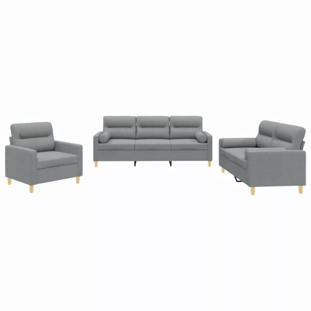 vidaXL Sofa Sofagarnitur Set mit Kissen Stoff, 3-tlg., Hellgrau günstig online kaufen