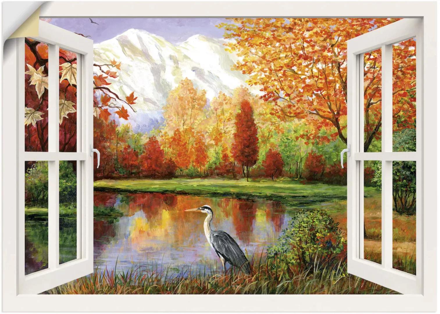 Artland Wandbild "Herbst am See", Fensterblick, (1 St.), als Leinwandbild, günstig online kaufen