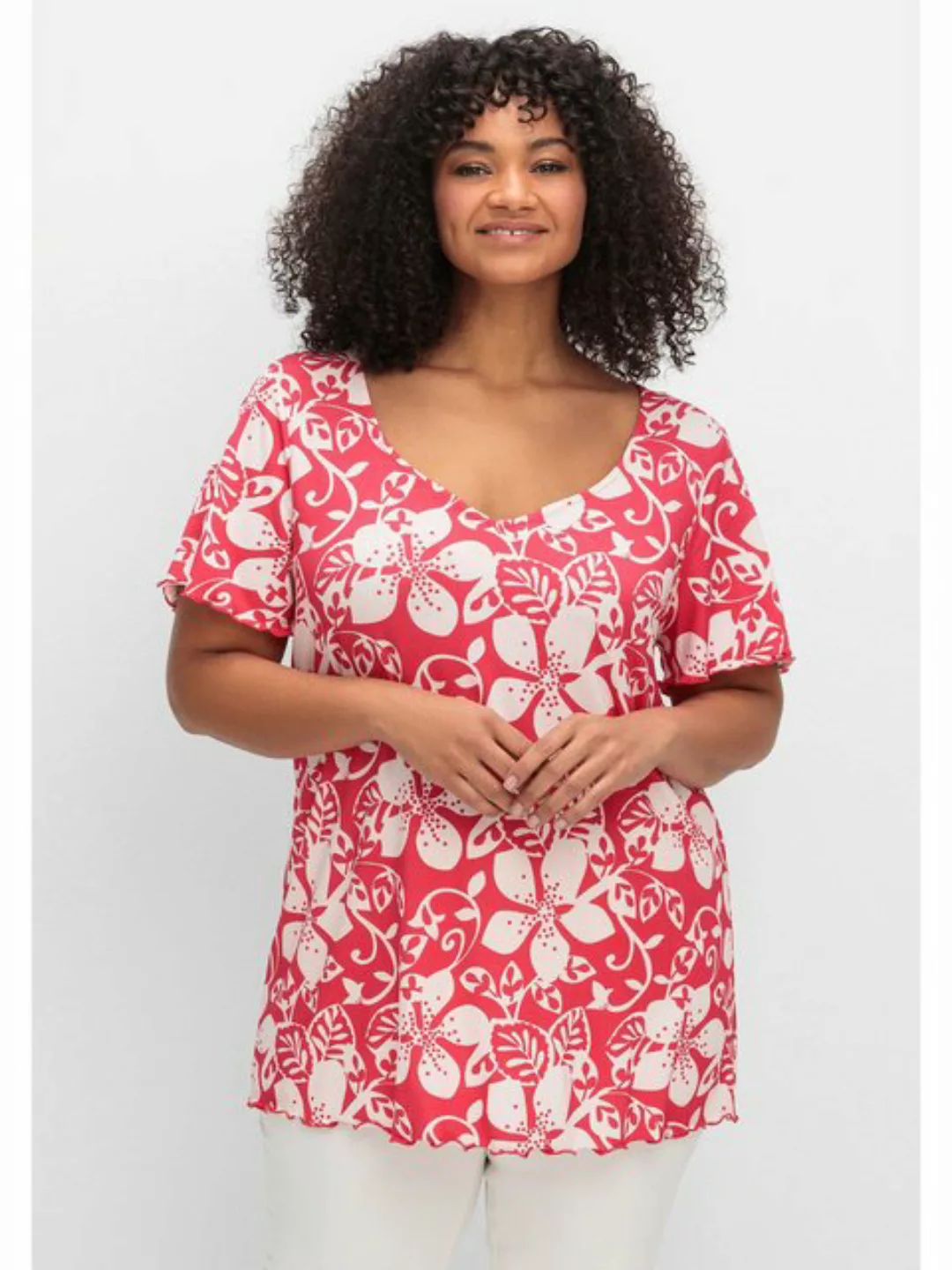 sheego by Joe Browns T-Shirt Große Größen mit Blumendruck und V-Ausschnitt günstig online kaufen
