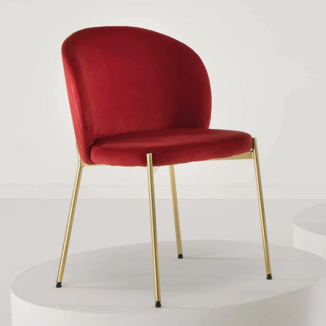Samt Esstischstühle Rot mit Gestell aus Metall Goldfarben (4er Set) günstig online kaufen