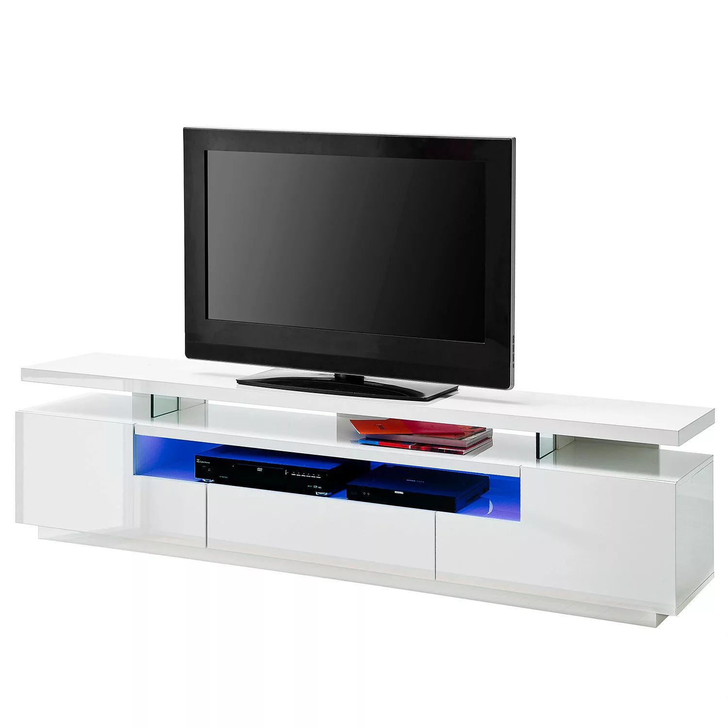 home24 loftscape TV-Lowboard Lisby Hochglanz Weiß MDF 200x51x42 cm (BxHxT) günstig online kaufen