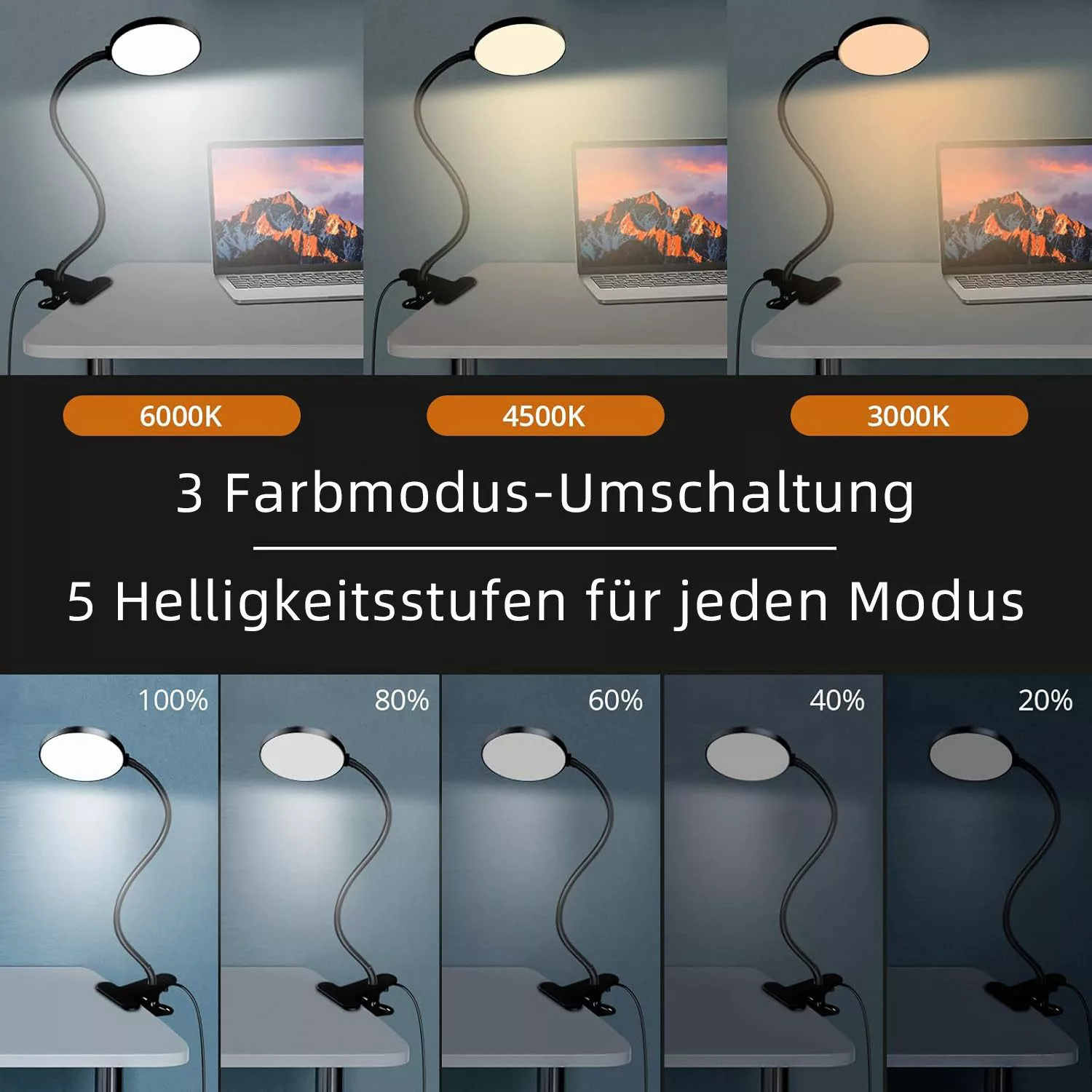 MUPOO Klemmleuchten LED Schreibtischlampe,3 Farbtemperatur,Clip-on-Lampe,Le günstig online kaufen
