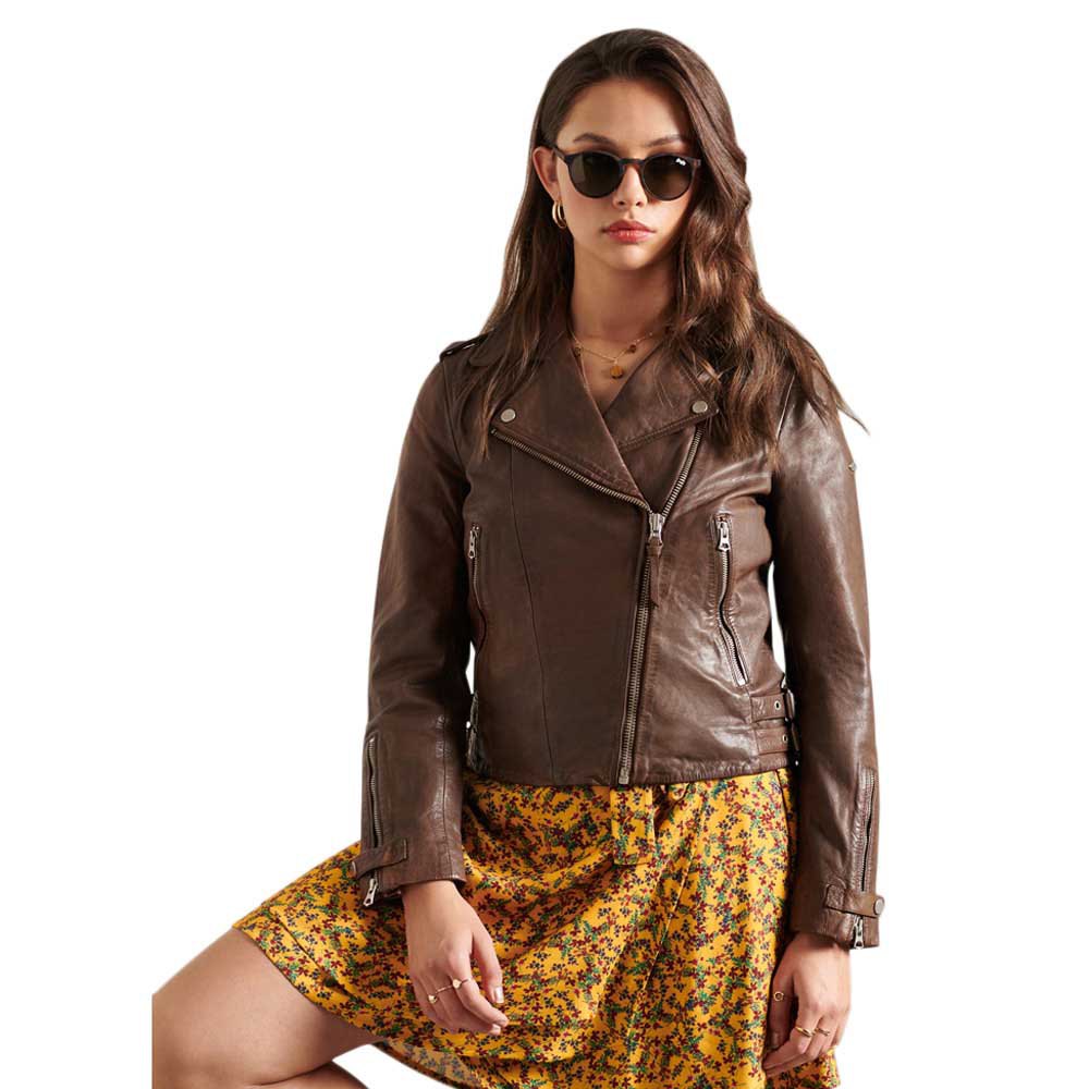 Superdry Classic Leather Biker Jacke S Mocha Brown günstig online kaufen