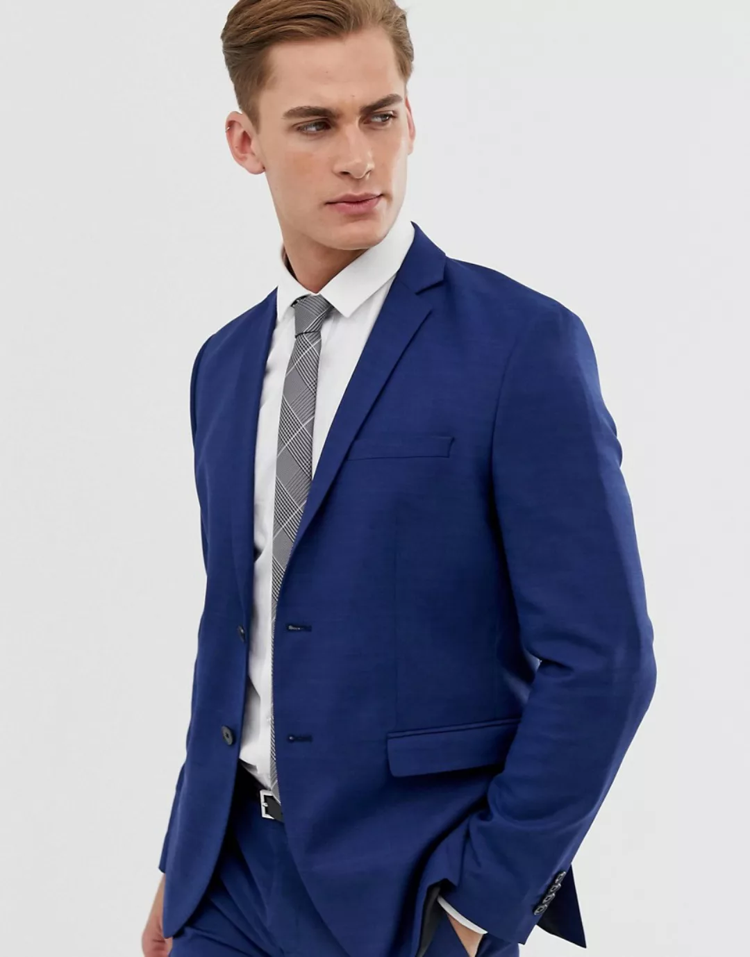 Jack & Jones – Premium – Schmale Anzugjacke mit Stretchanteil in Blau günstig online kaufen