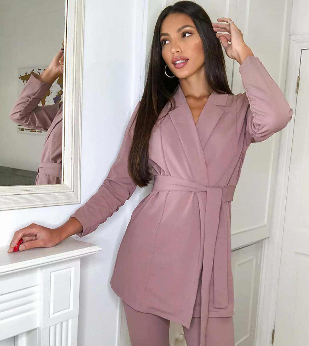 ASOS DESIGN Tall – Jersey-Anzugblaser in Blush mit Wickeldesign-Rosa günstig online kaufen