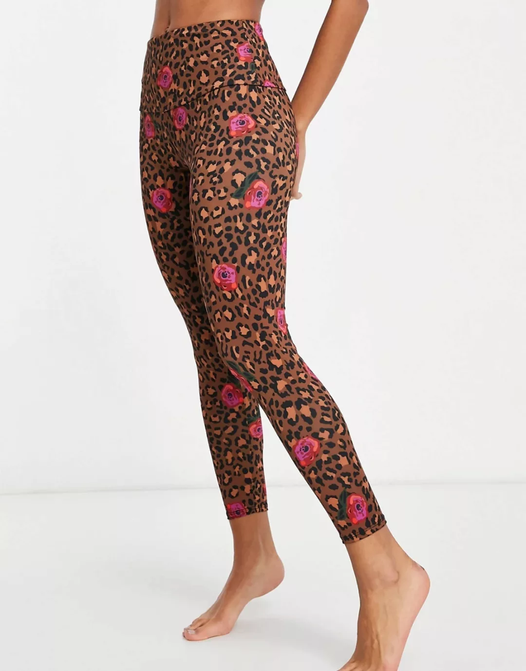 Onzie – Yoga-7/8-Leggings mit hohem Bund und floralem Leopardenmuster-Mehrf günstig online kaufen