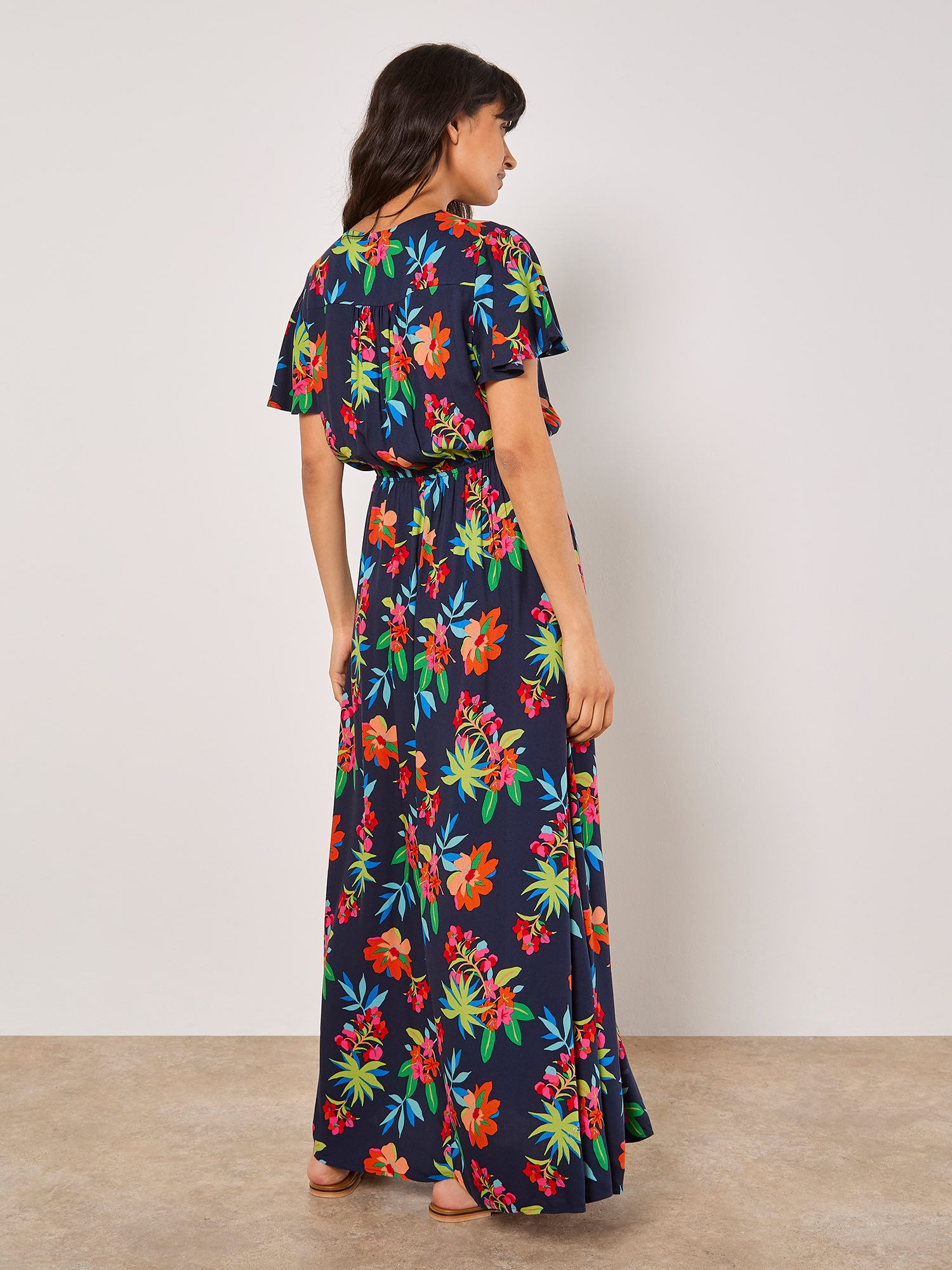 Apricot Druckkleid Tropisches Maxikleid, in Wickeloptik günstig online kaufen