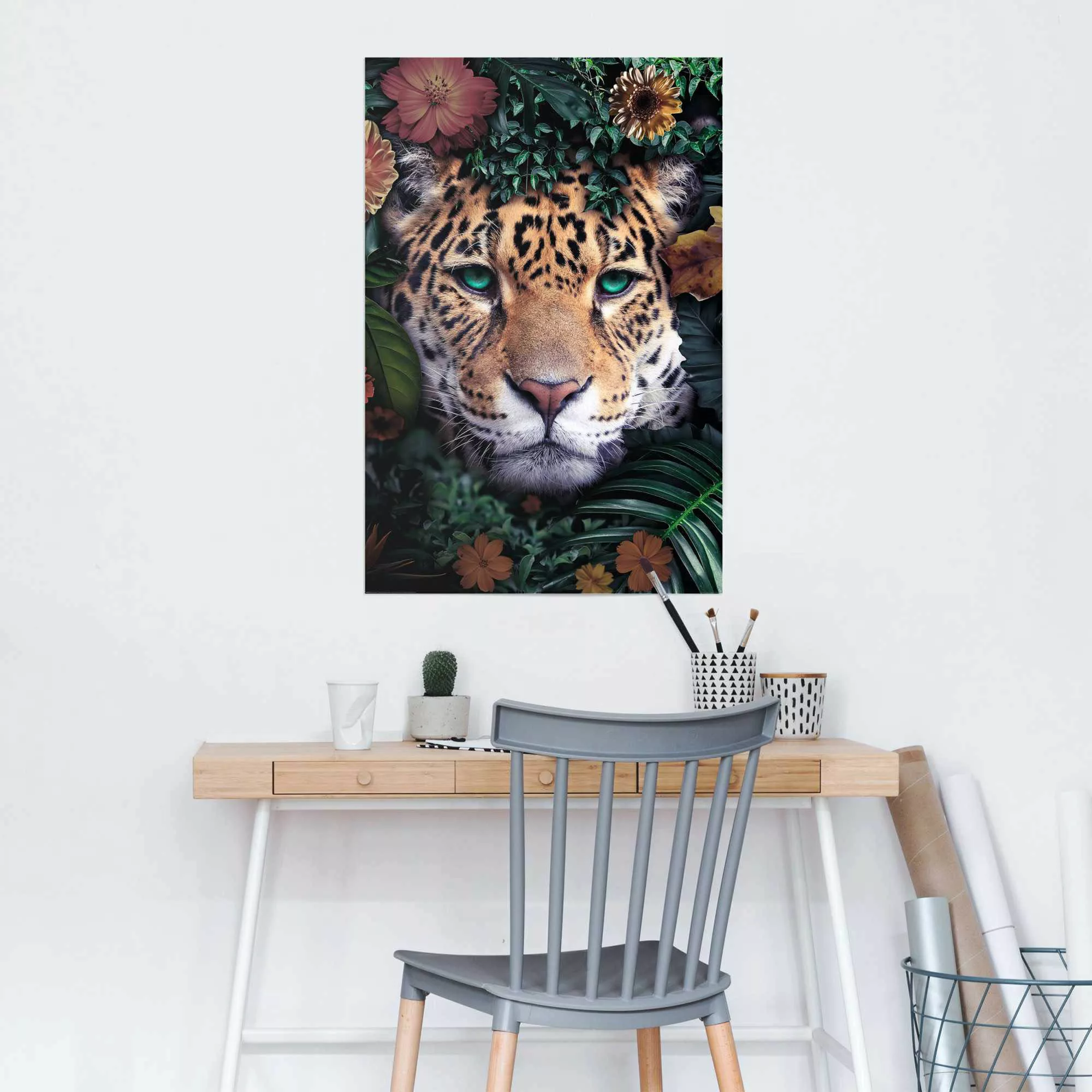 Reinders Poster "Leopard Blumen - Pflanzen - Farbenfroh - Tiermotiv", (1 St günstig online kaufen