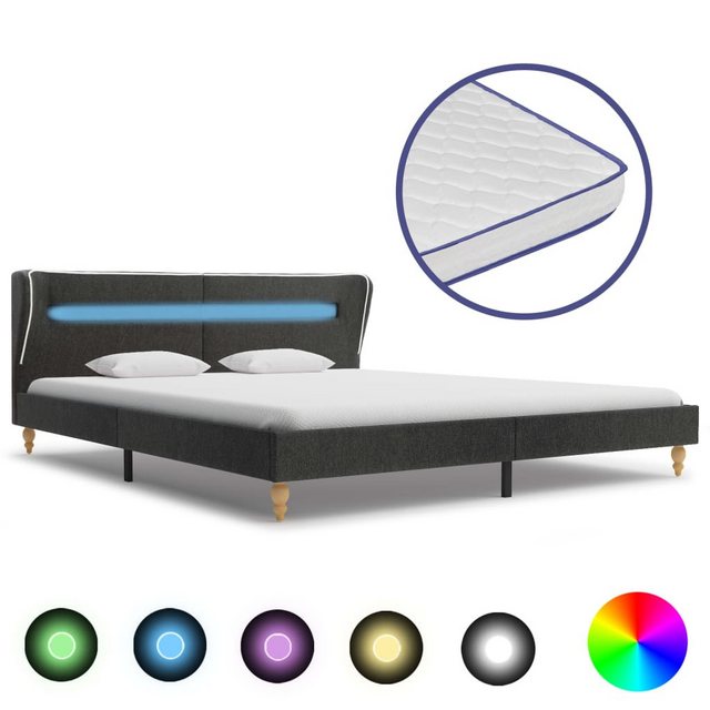 vidaXL Bett Bett LED Memory-Schaum-Matratze Dunkelgrau Sackleinen 180×200cm günstig online kaufen