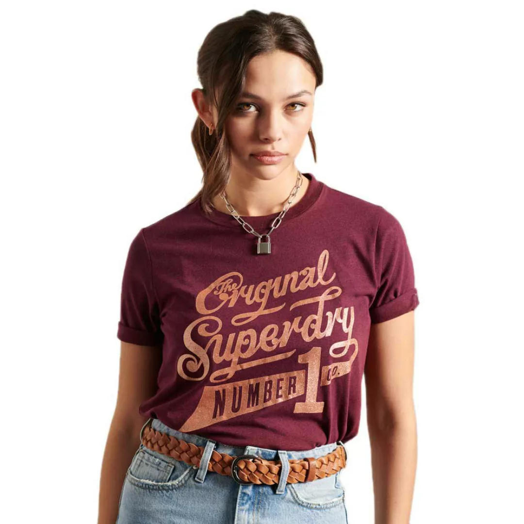 Superdry Glitter Sparkle Kurzarm T-shirt 2XS Boston Burgundy Grit günstig online kaufen