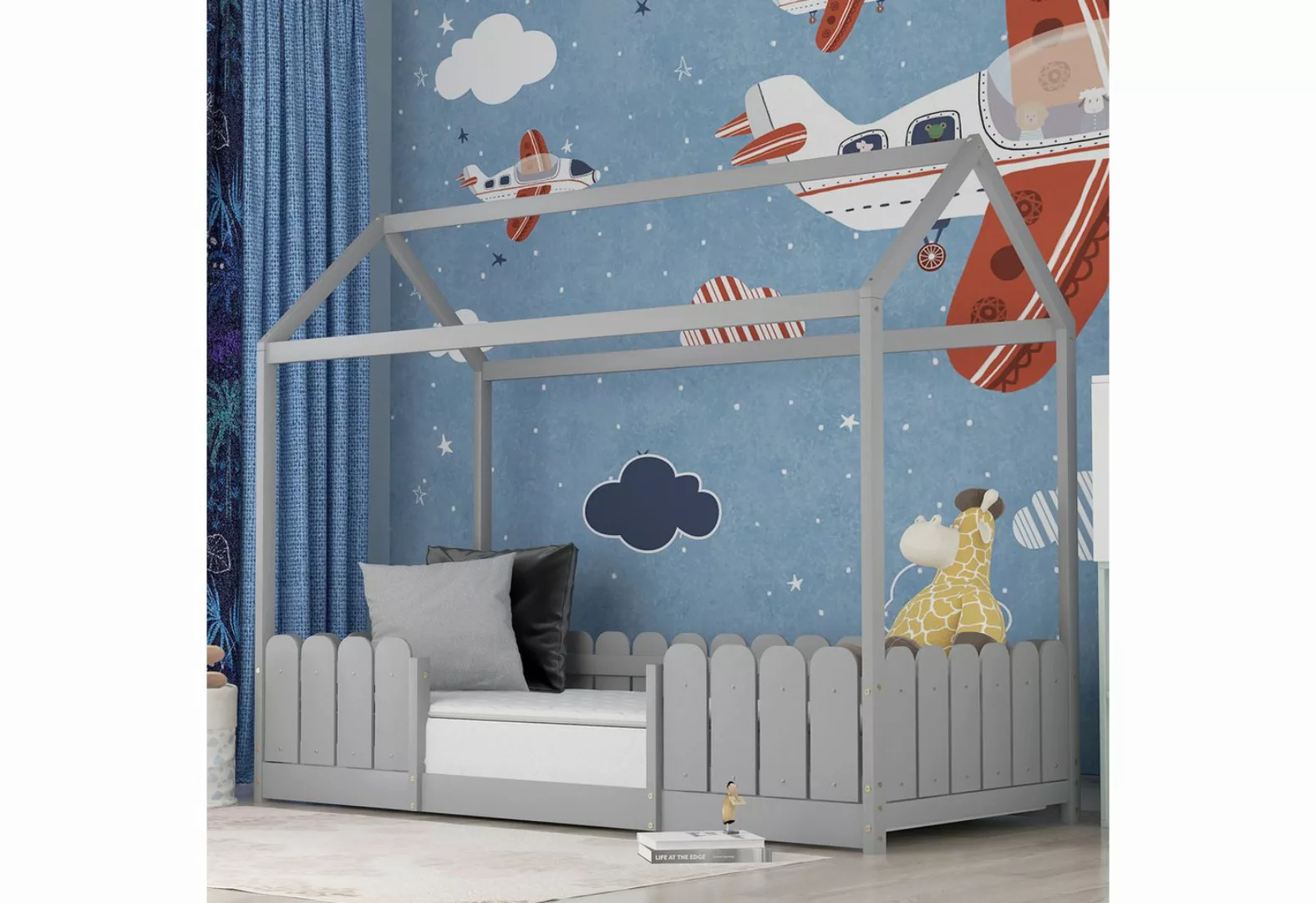 KoDise Kinderbett 90x200cm für Jungen & Mädchen, mit Rausfallschutz Grau Oh günstig online kaufen