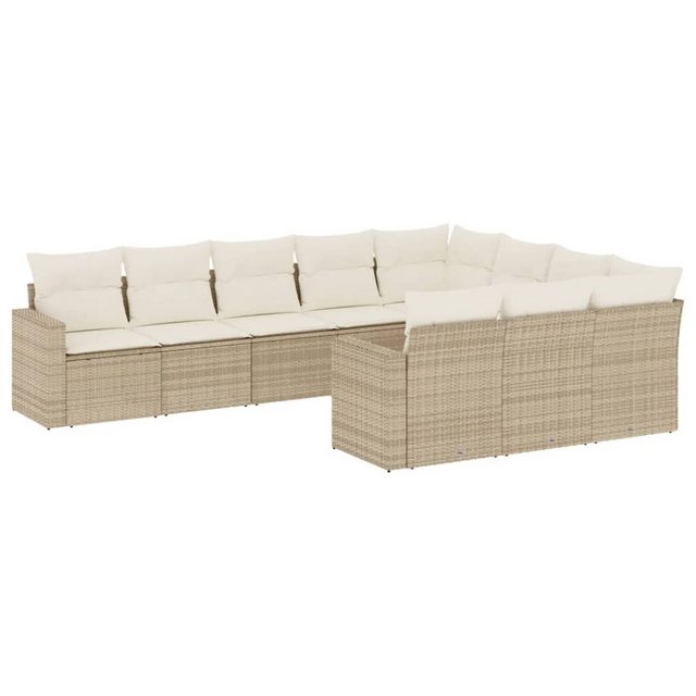 vidaXL Sofaelement 10-tlg. Garten-Sofagarnitur mit Kissen Beige Poly Rattan günstig online kaufen