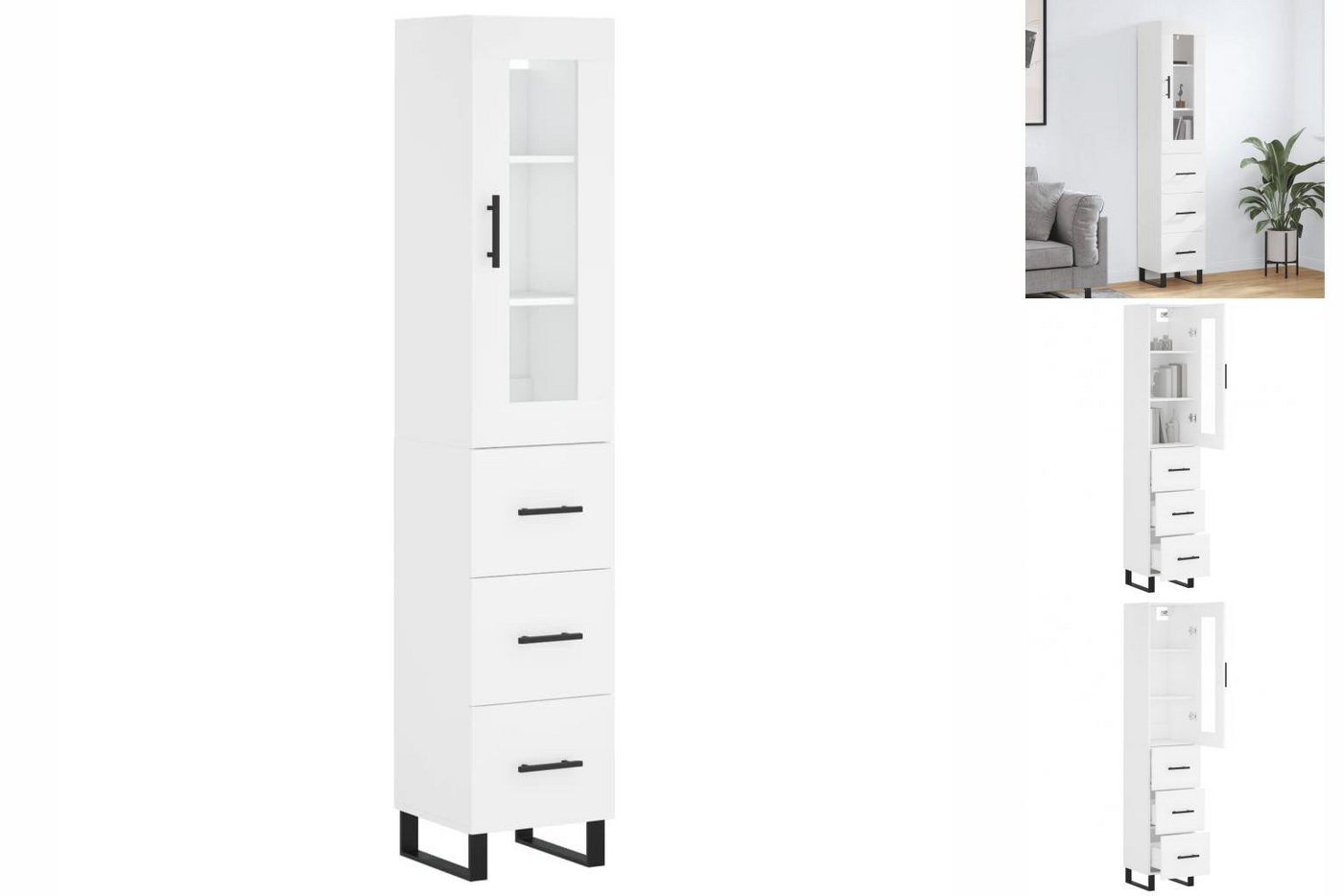 vidaXL Vitrine Highboard Weiß 34,5x34x180 cm Spanplatte Glas Vitrine günstig online kaufen