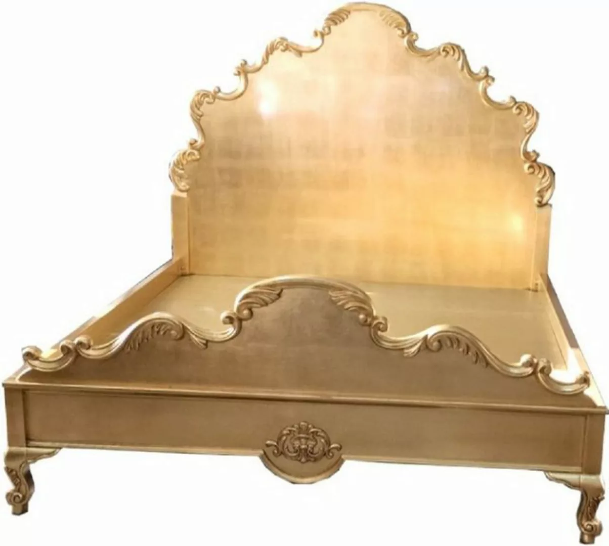 Casa Padrino Bett Doppelbett Gold - Prunkvolles Massivholz Bett mit Kopftei günstig online kaufen