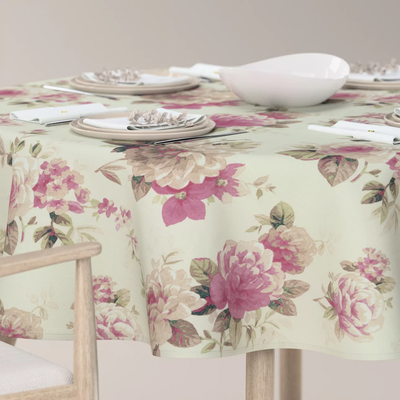 Runde Tischdecke, beige- rosa, Londres (141-07) günstig online kaufen