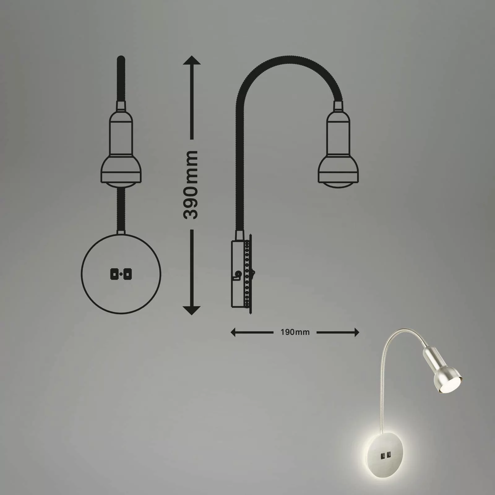 LED-Wandlampe 2178012 Double-Switch, nickel matt günstig online kaufen