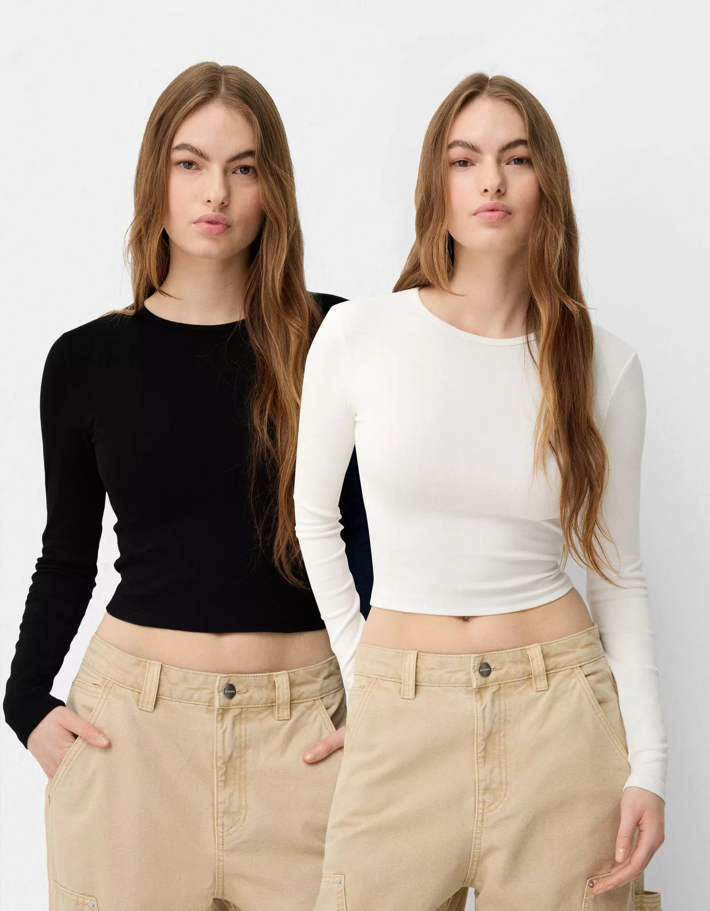 Bershka 2er-Pack Langarmshirts Mit Langen Ärmeln Und Rundausschnitt Damen S günstig online kaufen