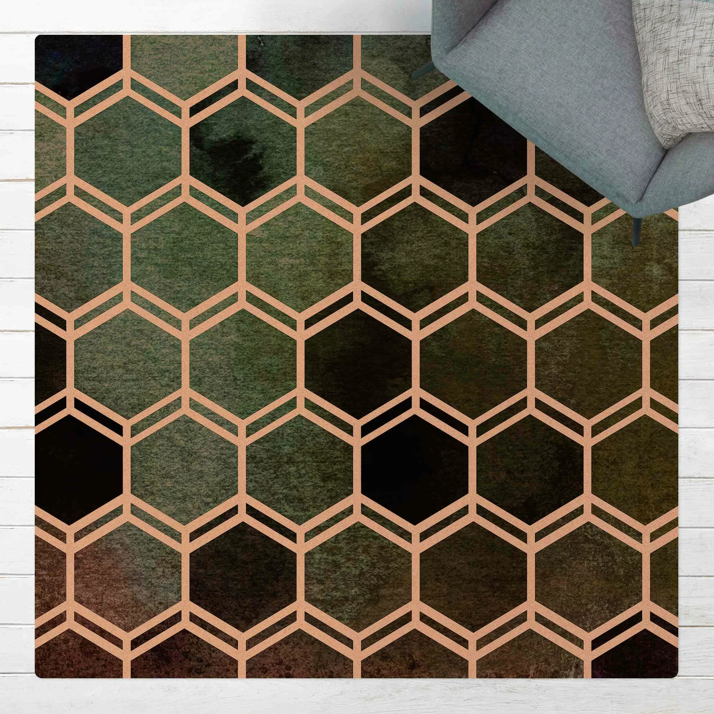 Kork-Teppich Hexagonträume Aquarell in Grün günstig online kaufen