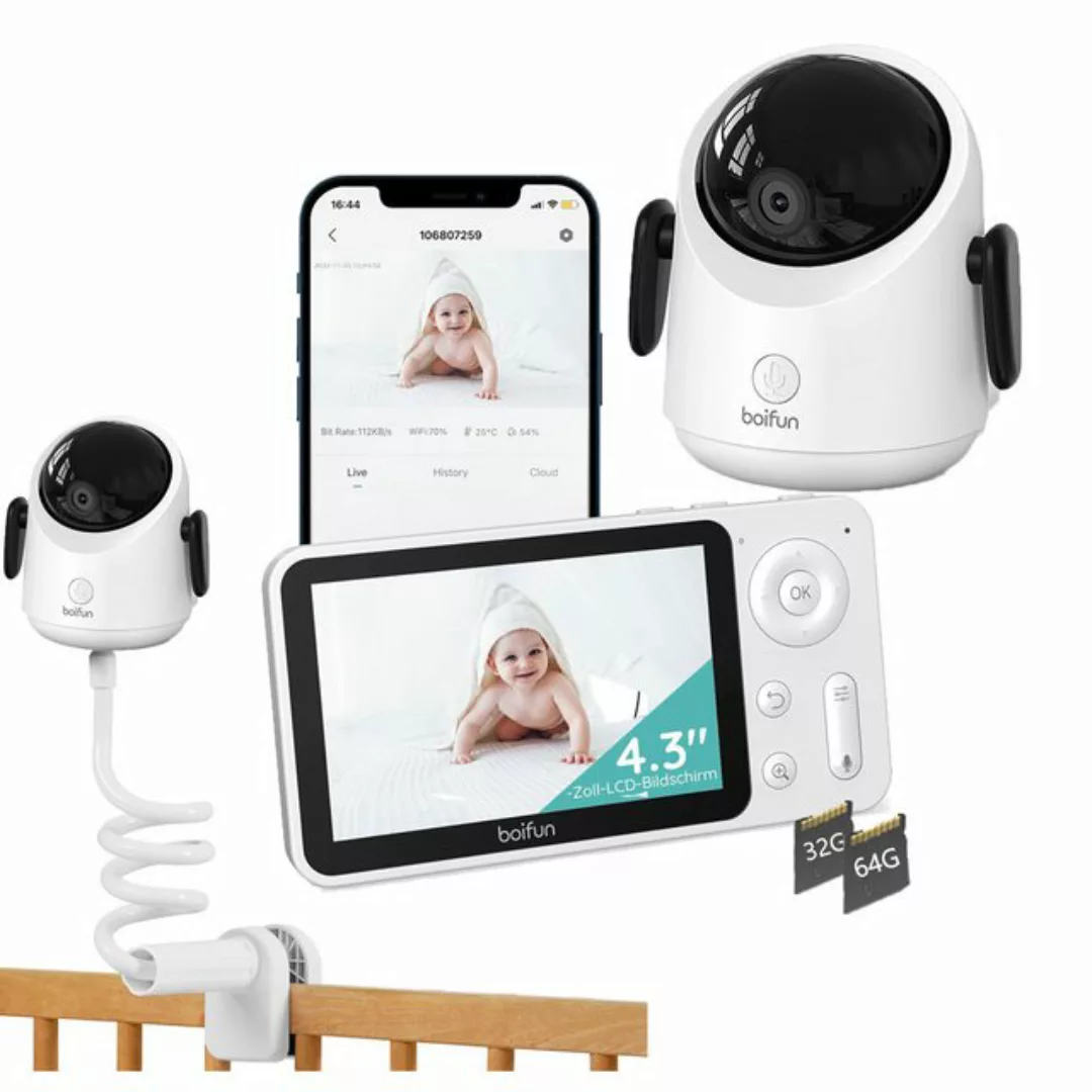 Boifun Video-Babyphone WLAN Babyphone mit Kamera 4,3” 2MP Kamera App-Steuer günstig online kaufen