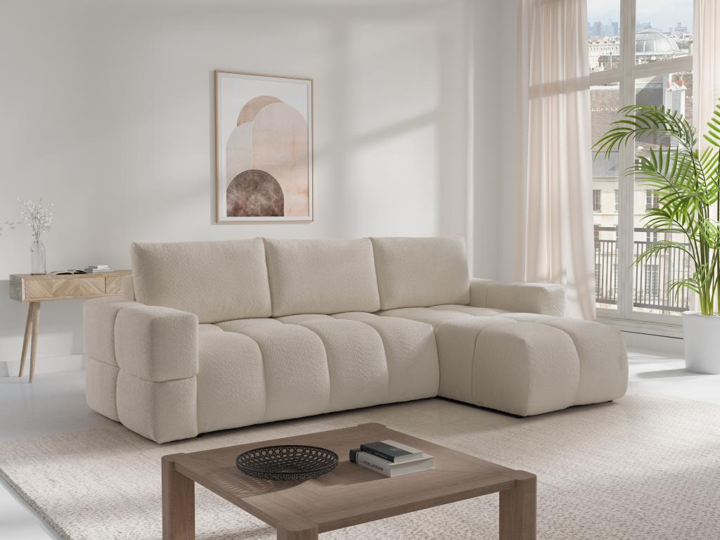 Ecksofa mit Schlaffunktion - Ecke wechselbar - Bouclé-Stoff - Beige - ISSOR günstig online kaufen