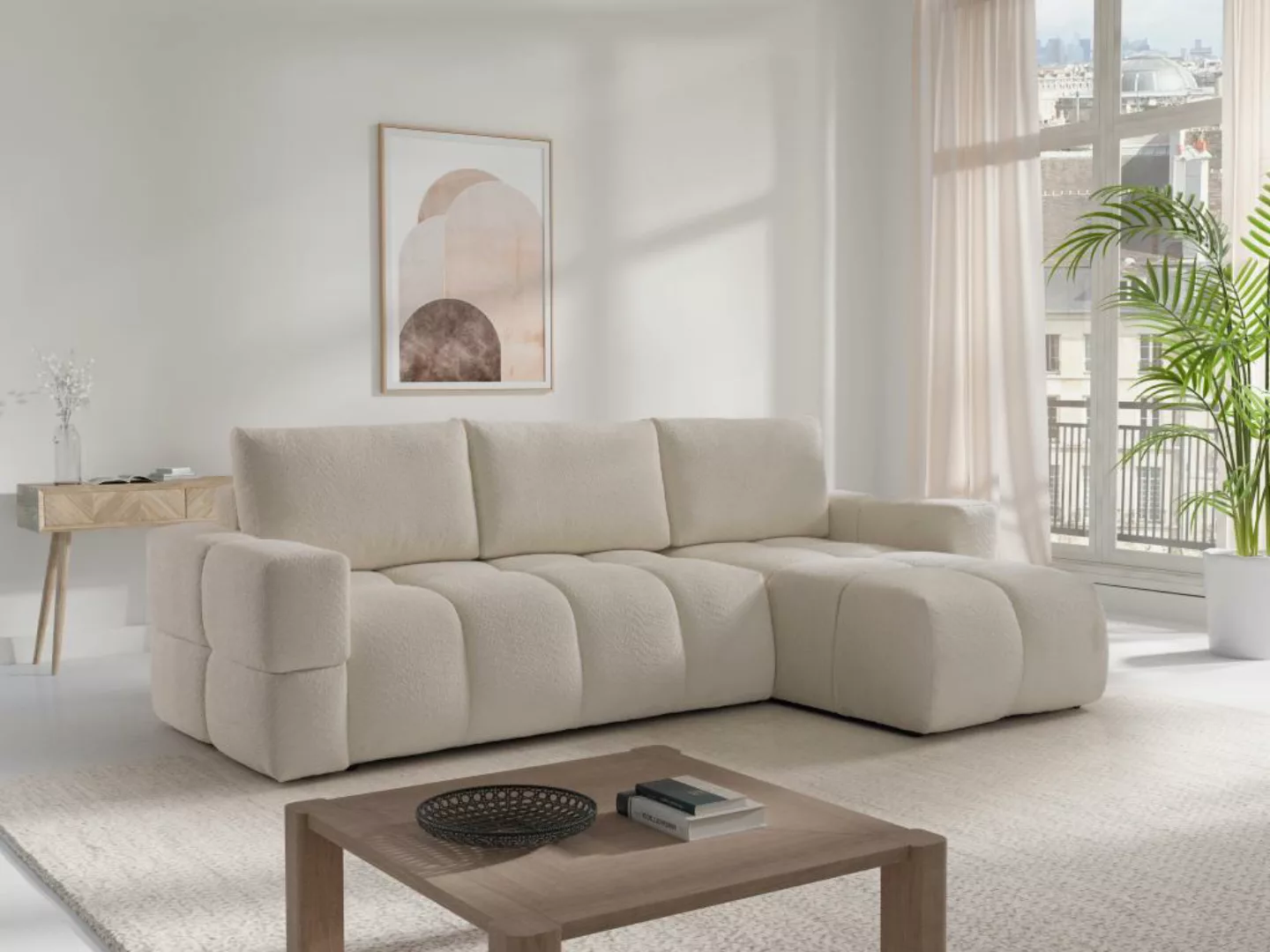 Ecksofa mit Schlaffunktion - Ecke wechselbar - Bouclé-Stoff - Beige - ISSOR günstig online kaufen