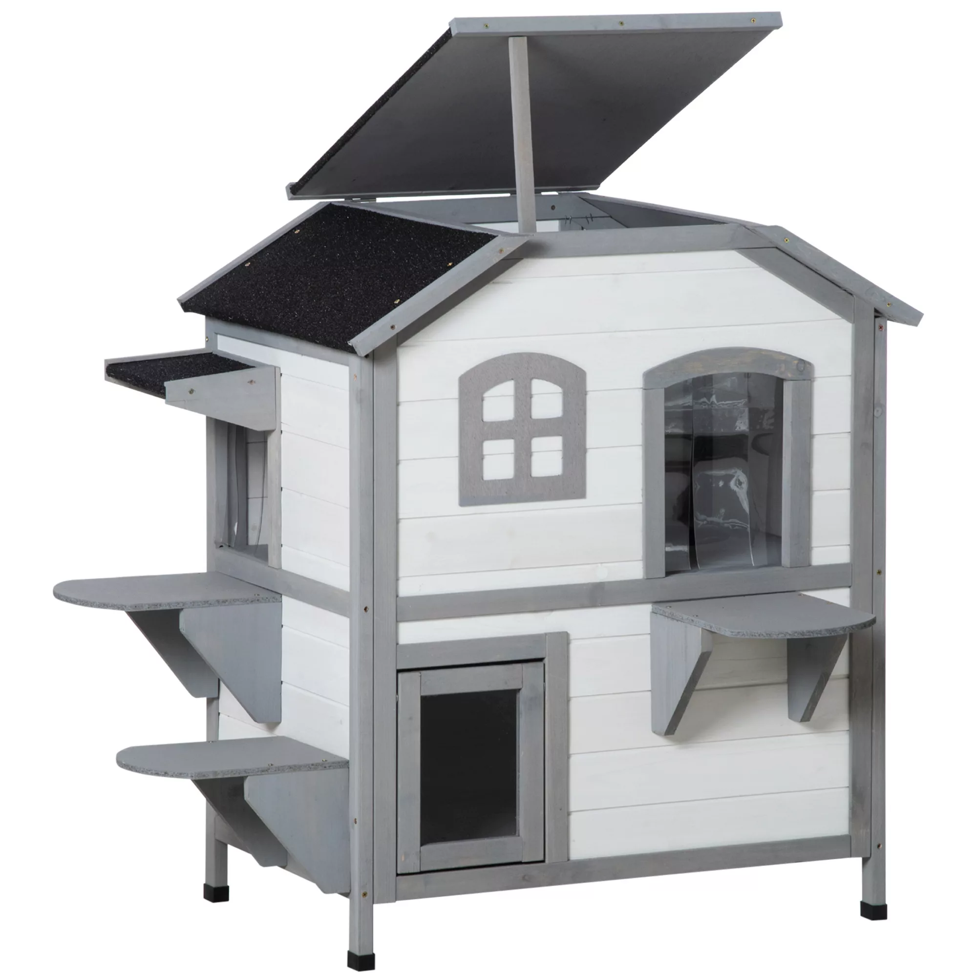 PawHut Katzenhaus aus Holz, Outdoor Katzenhütte mit Treppe, 2-Etagen, Klein günstig online kaufen