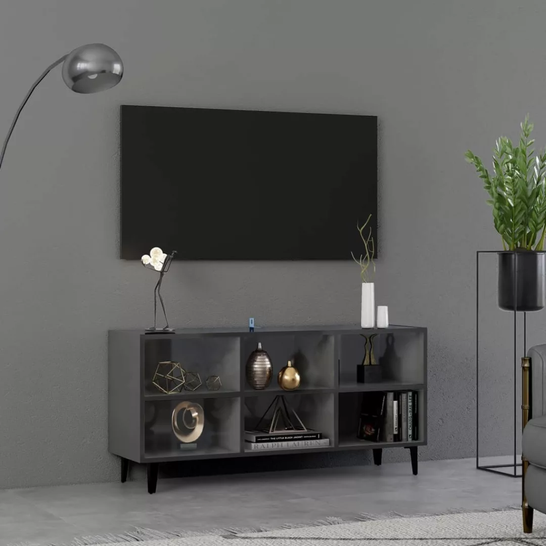 Tv-schrank Mit Metallbeinen Hochglanz-grau 103,5x30x50 Cm günstig online kaufen