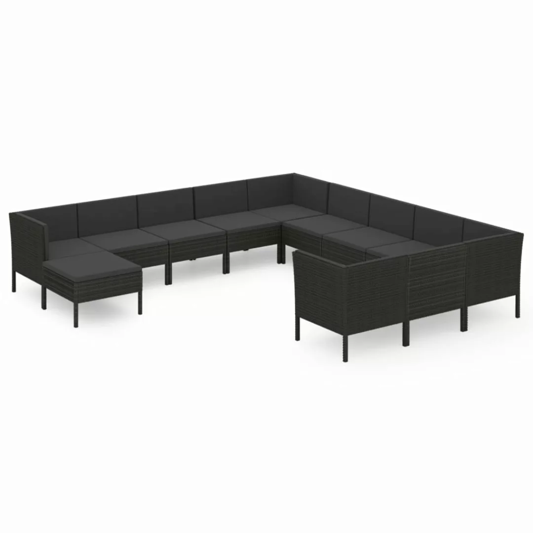 12-tlg. Garten-lounge-set Mit Auflagen Poly Rattan Schwarz günstig online kaufen