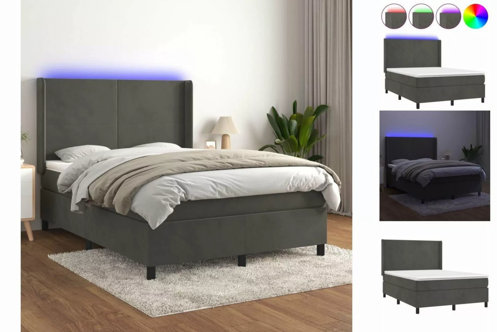 vidaXL Boxspringbett Boxspringbett mit Matratze LED Dunkelgrau 140x200 cm S günstig online kaufen