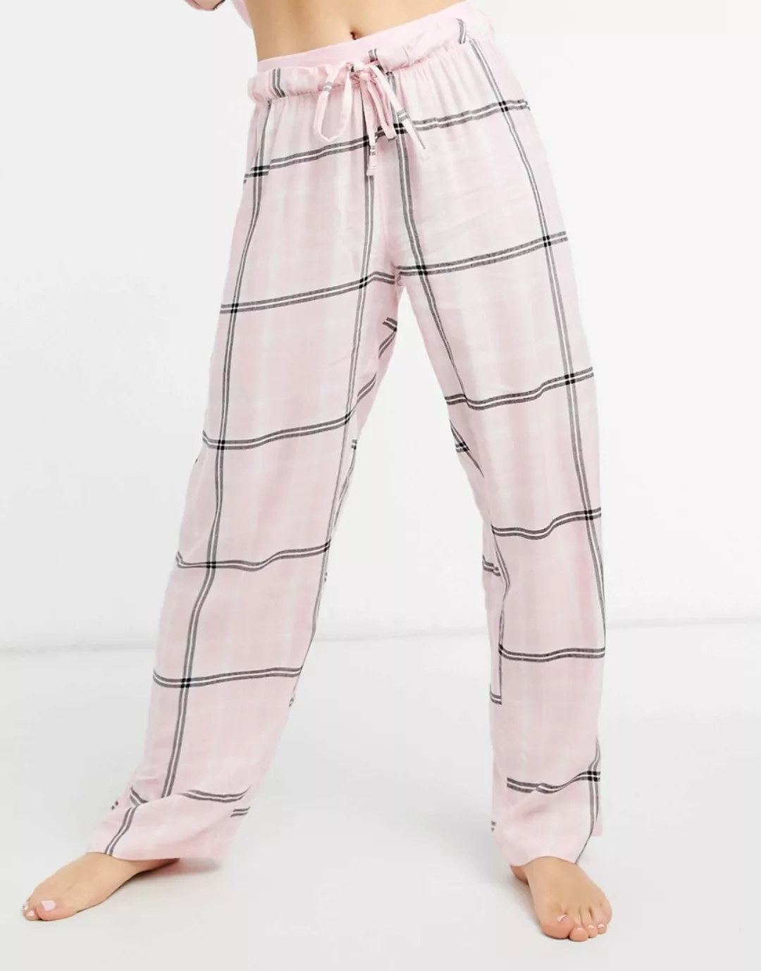ASOS DESIGN – Mix and Match – Karierte Pyjamahose mit geradem Bein und Jacq günstig online kaufen