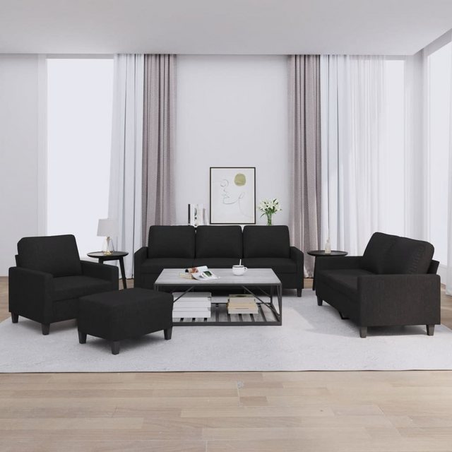 vidaXL Sofa 4-tlg. Sofagarnitur mit Kissen Schwarz Stoff günstig online kaufen