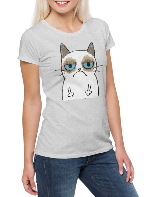 Urban Backwoods Print-Shirt Grumpy Cat II Damen T-Shirt Cats Katze Gatto Ga günstig online kaufen