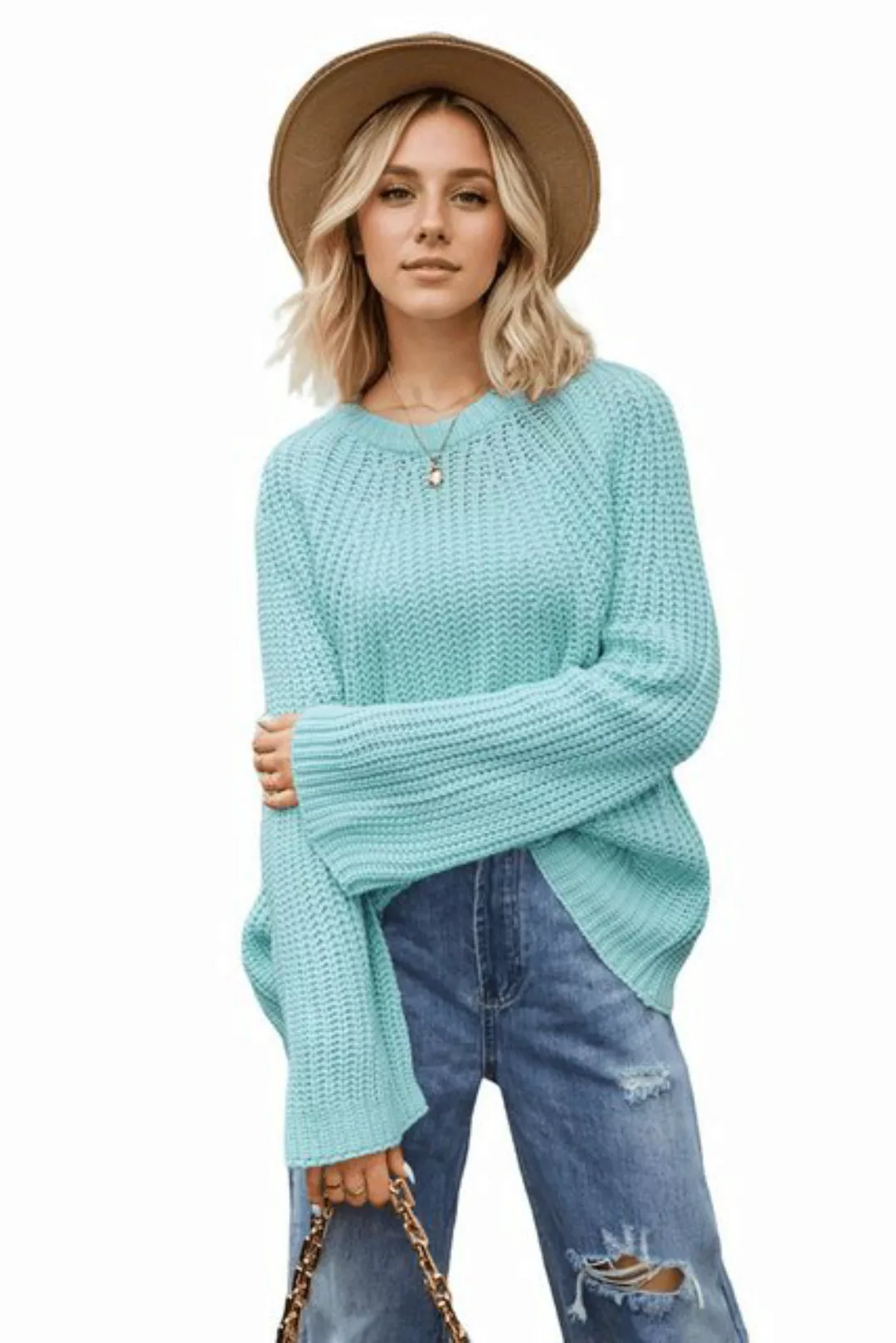 Nebelmeer Strickpullover Flare Ärmel Pullover Lockerer Große Größe Damenmod günstig online kaufen