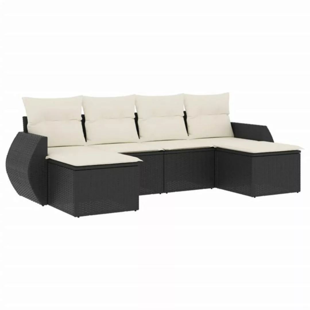 vidaXL Sofaelement 6-tlg. Garten-Sofagarnitur mit Kissen Schwarz Poly Ratta günstig online kaufen