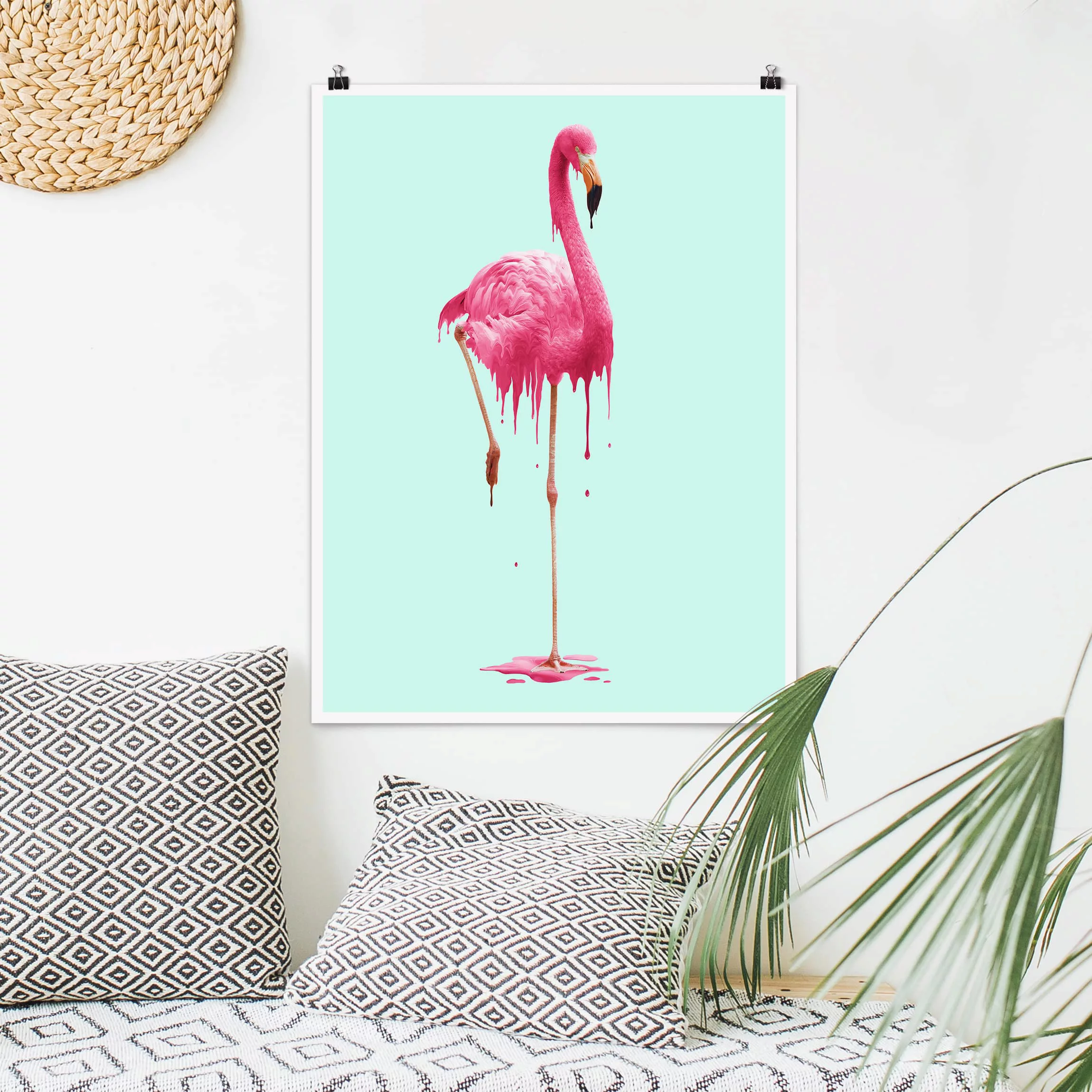 Poster Tiere - Hochformat Schmelzender Flamingo günstig online kaufen