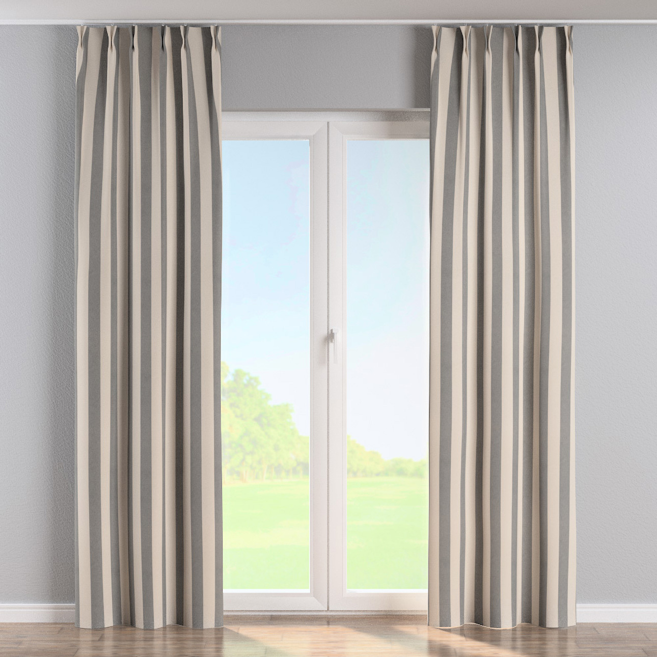 Vorhang mit flämischen 2-er Falten, weiß-grau, Quadro (143-91) günstig online kaufen
