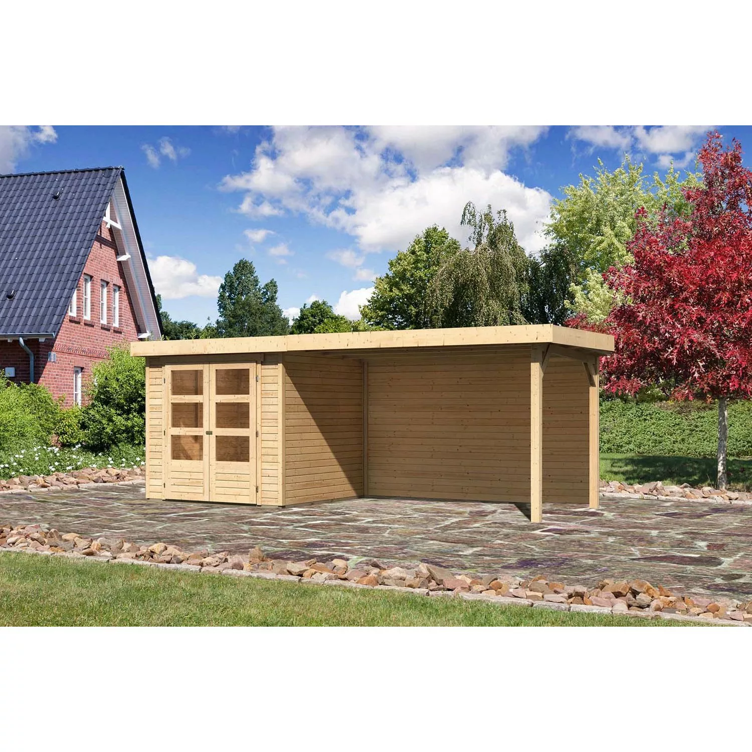 Karibu Holz-Gartenhaus/Gerätehaus Boras Natur Flachdach Unbehandelt 209 cm günstig online kaufen