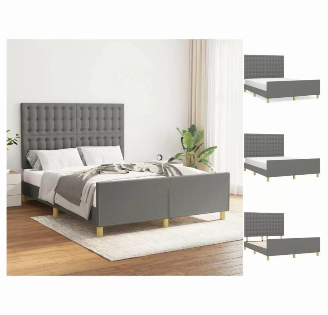 vidaXL Bettgestell Bettrahmen mit Kopfteil Dunkelgrau 140x200 cm Stoff Bett günstig online kaufen