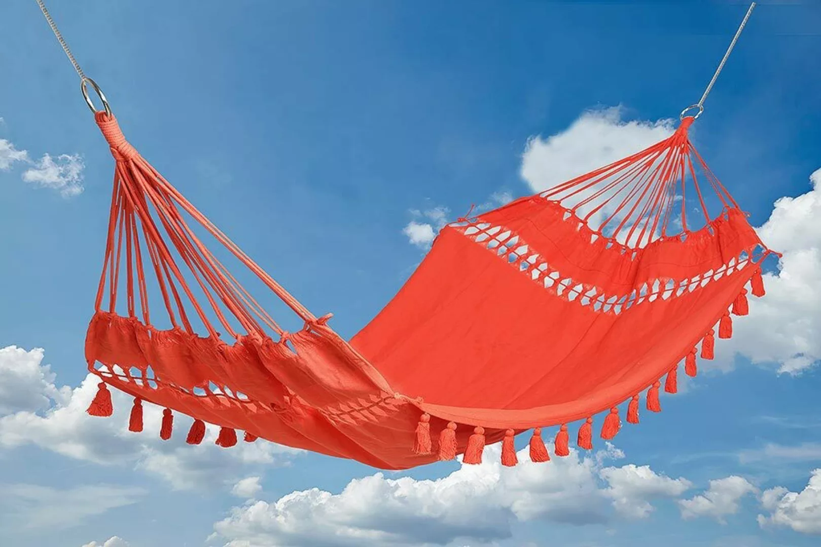 Hängematte Fransen Tuchhängematte ohne Spreizstab Baumwolle Orange-Rot 200x günstig online kaufen