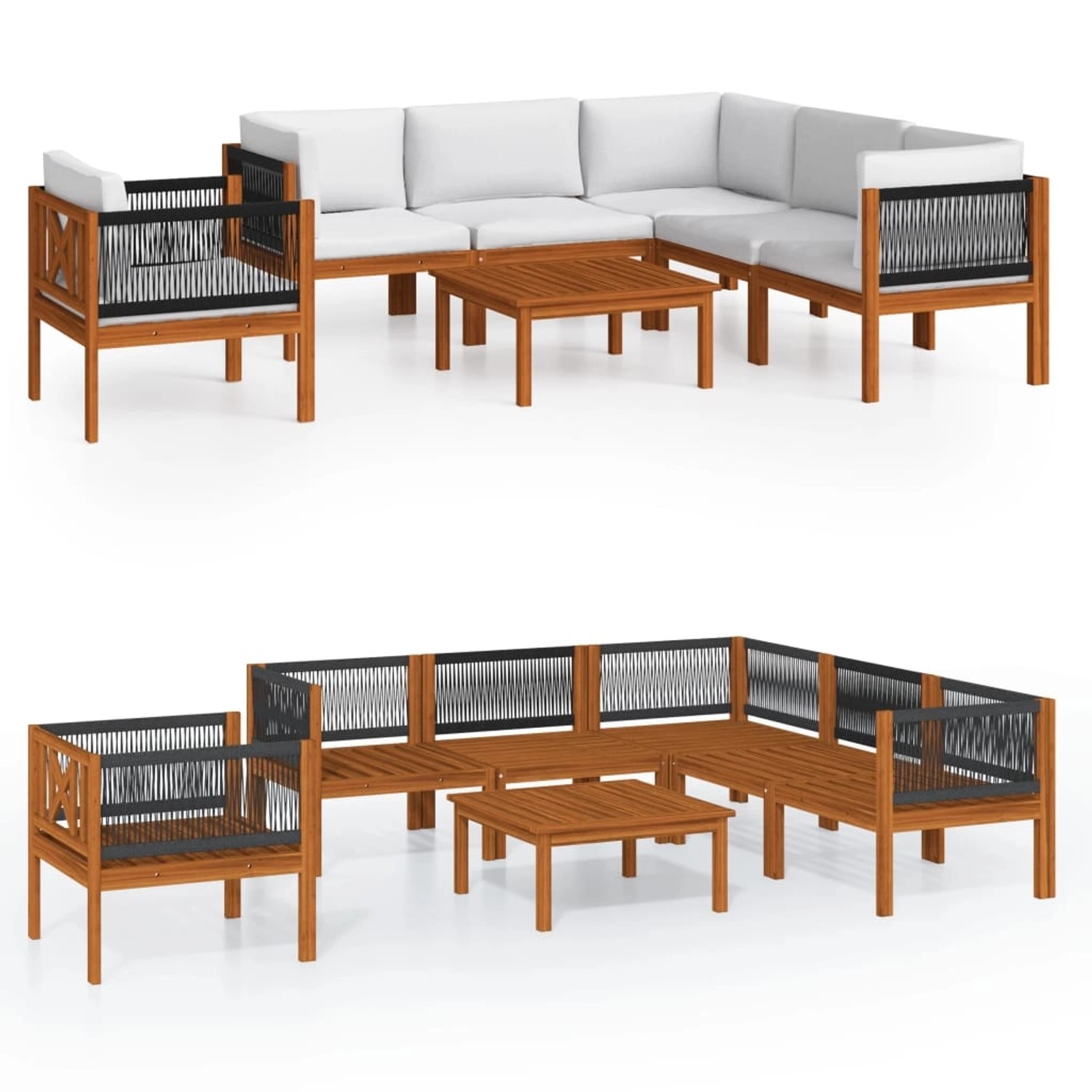 vidaXL 7-Tlg Garten-Lounge-Set mit Kissen Cremefarbenes Holz Akazie & Seil günstig online kaufen