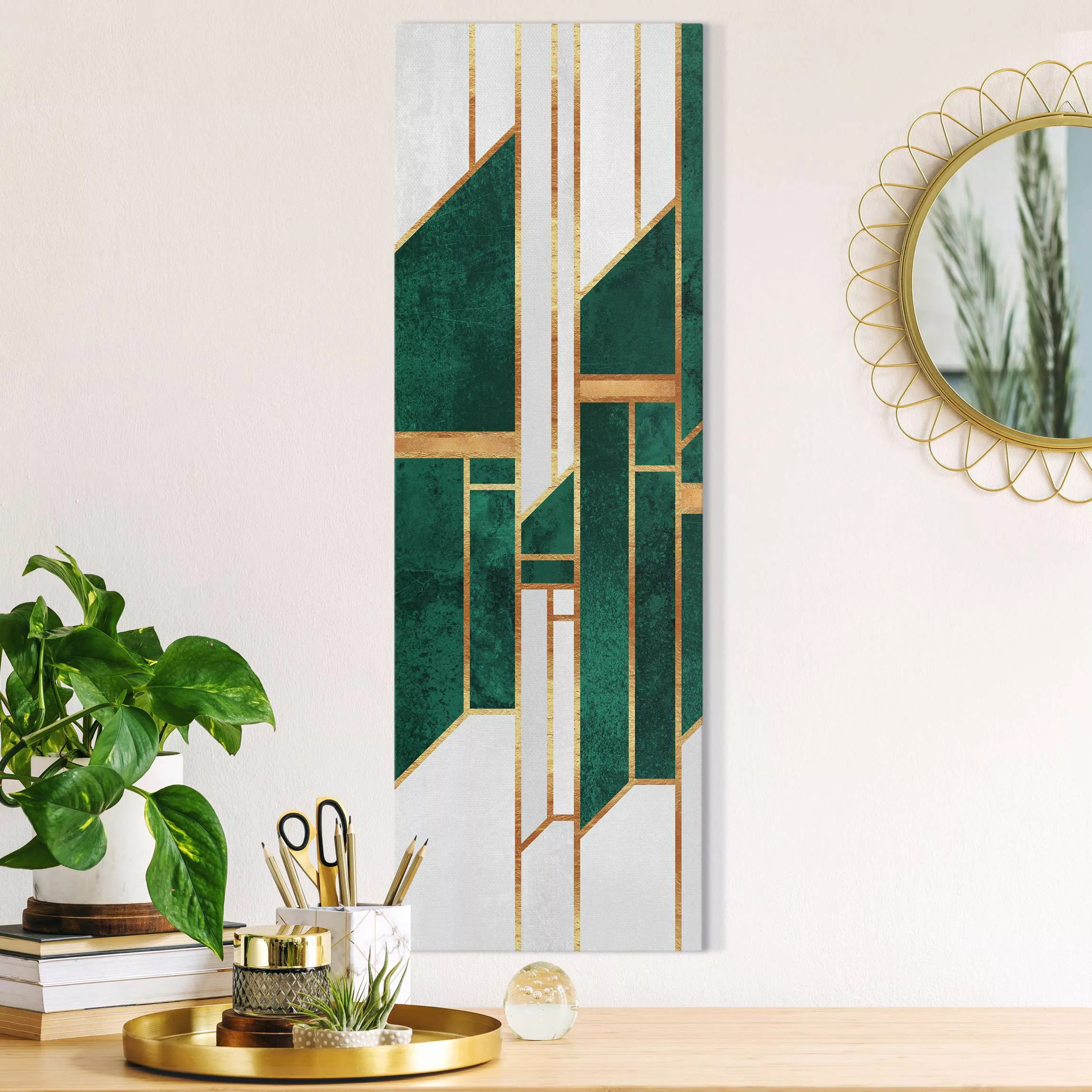 Leinwandbild Emerald und Gold Geometrie günstig online kaufen