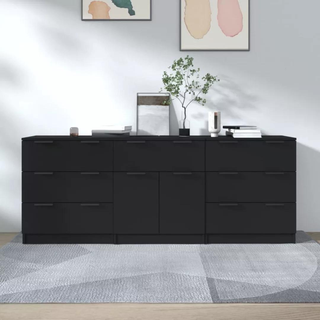 Vidaxl 3-tlg. Sideboard Schwarz Holzwerkstoff günstig online kaufen