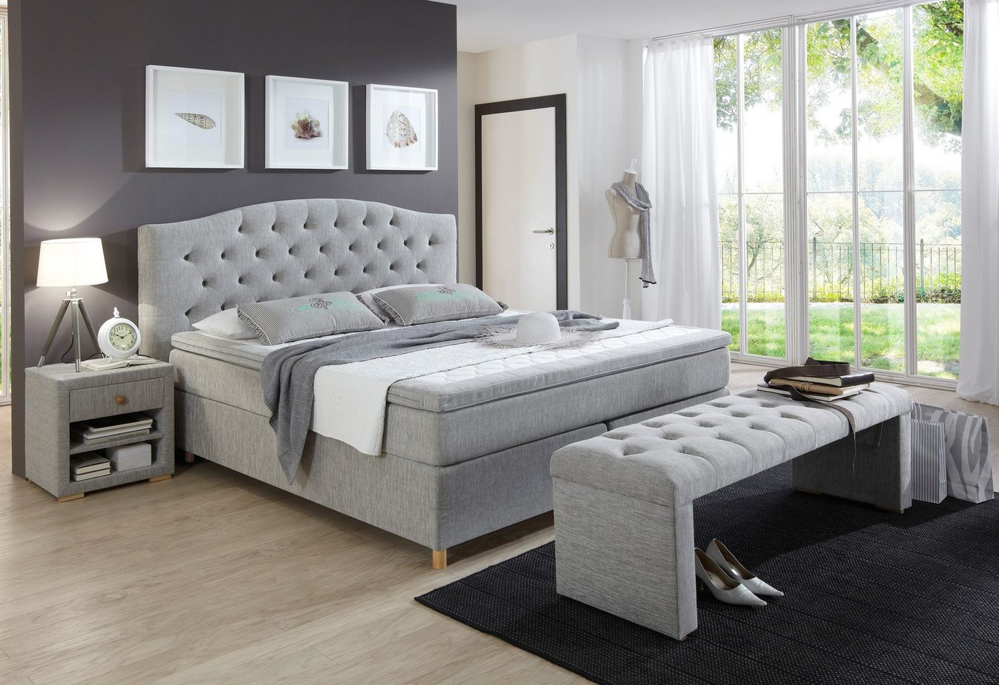 Home affaire Boxspringbett "Claire", mit Vollmassiv-Unterbox, incl. Topper, günstig online kaufen