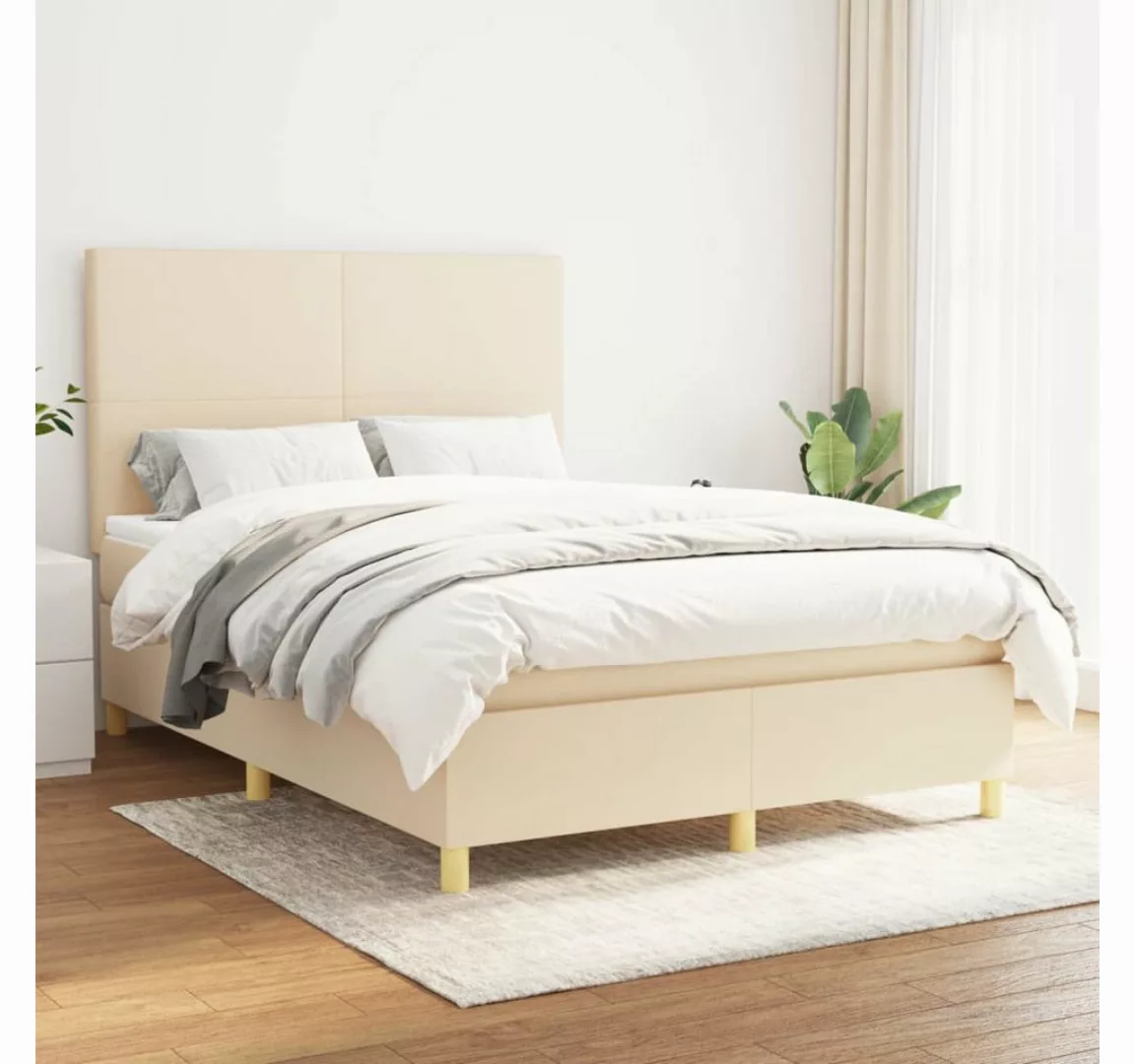 vidaXL Boxspringbett Boxspringbett mit Matratze Creme 140x190 cm Stoff Bett günstig online kaufen