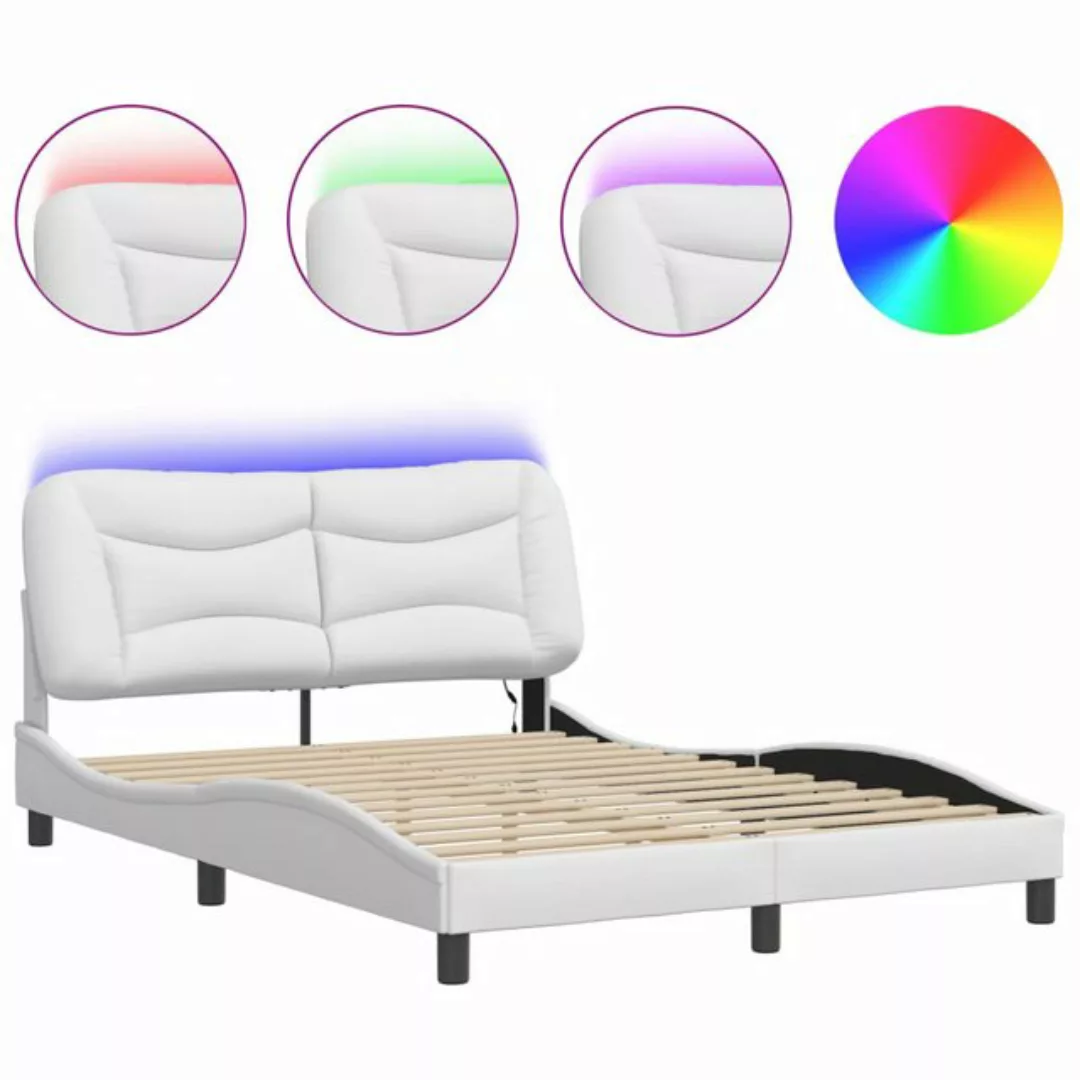 vidaXL Bett Bettgestell mit LED Weiß und Schwarz 140x200 cm Kunstleder günstig online kaufen