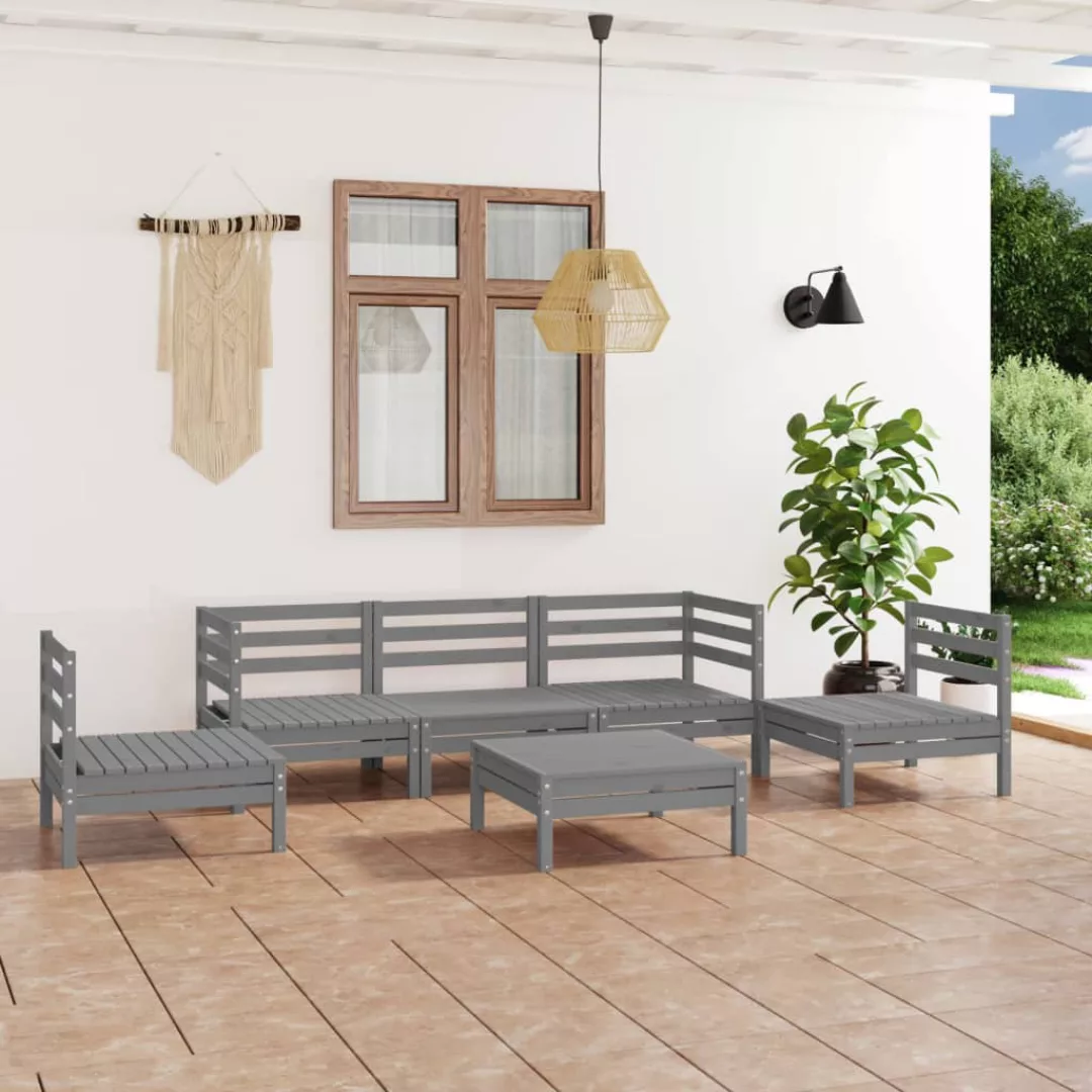 6-tlg. Garten-lounge-set Grau Kiefer Massivholz günstig online kaufen