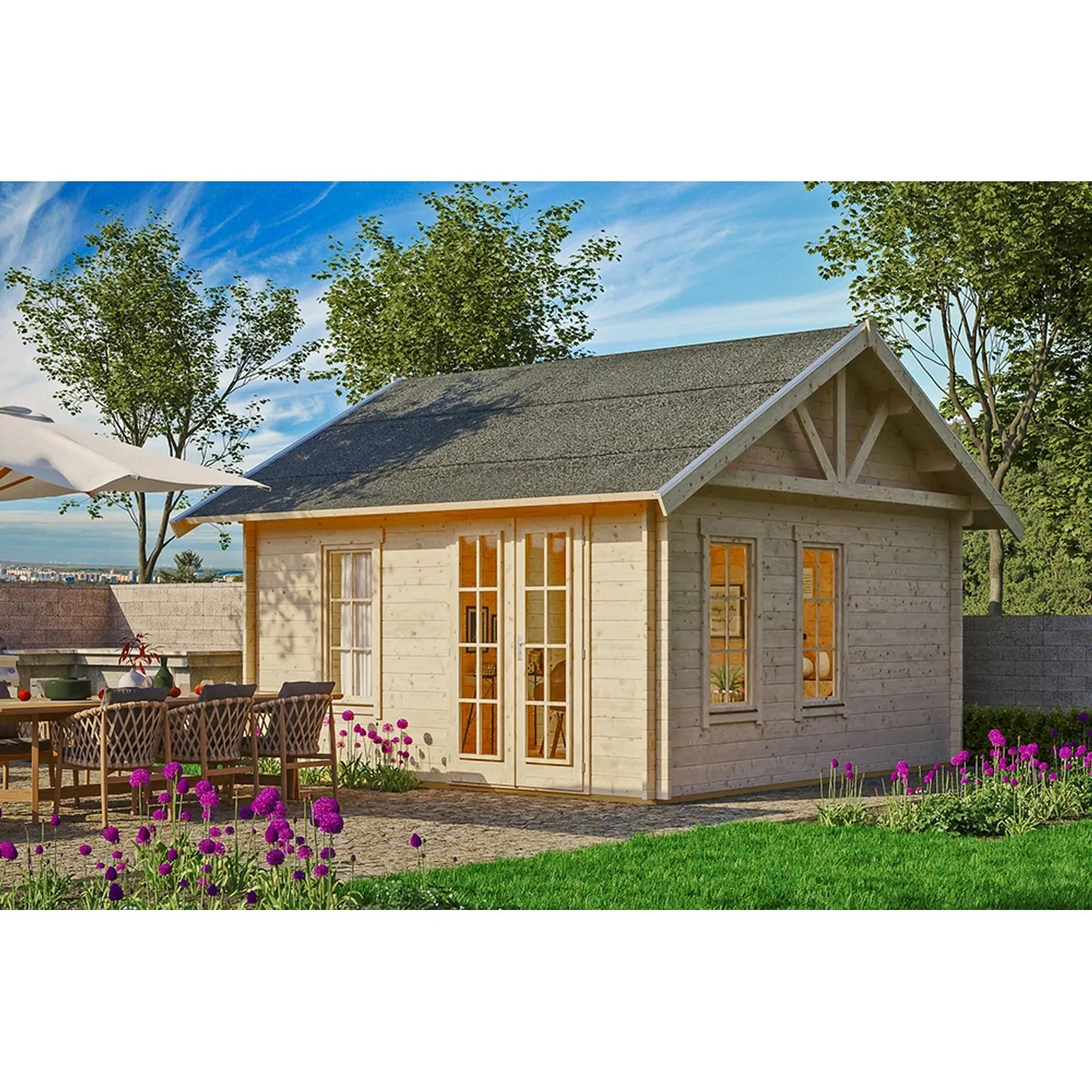 Skan Holz Holz-Gartenhaus/Gerätehaus Toronto 1 Natur 420 cm x 420 cm günstig online kaufen